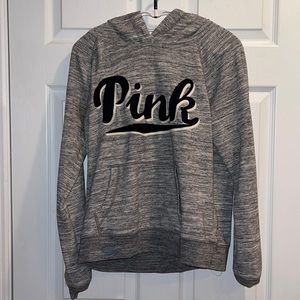 Pink by Victoria’s Secret Large logo hoodie gray and white and black